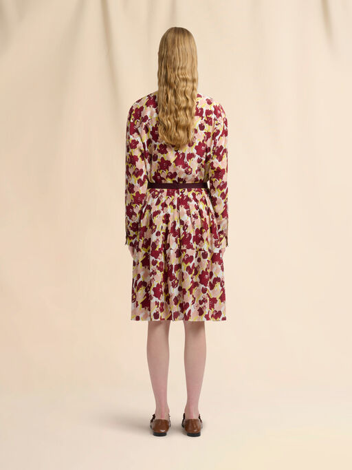 Falda plisada de seda con estampado Secret Bouquet en rosa y burdeos - Faldas