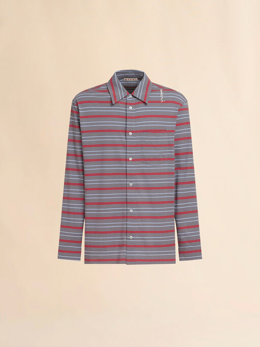 Long sleeved red and grey striped organic cotton polo shirt - Shirts