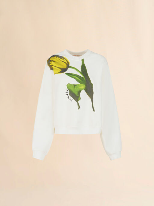 White cotton sweatshirt with tulip print - Sweaters