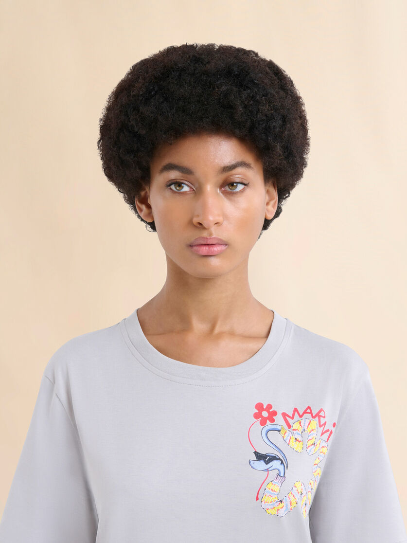 Grey cotton T-shirt with snake print - T-shirts - Image 4