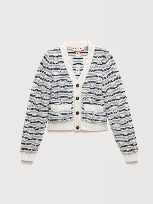 White and blue mixed stitch wool cardigan - Pullovers