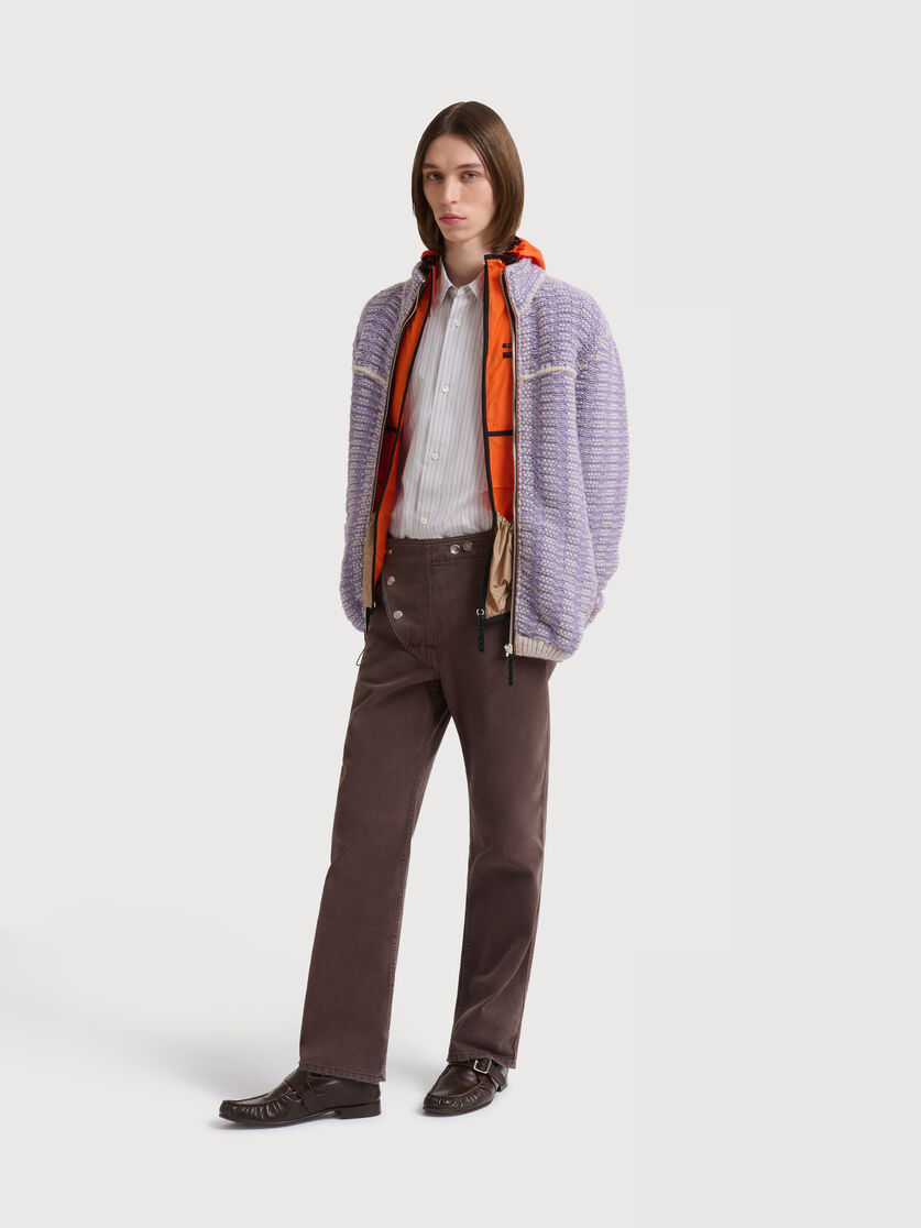 Purple drill trousers with asymmetric flap, Image 2