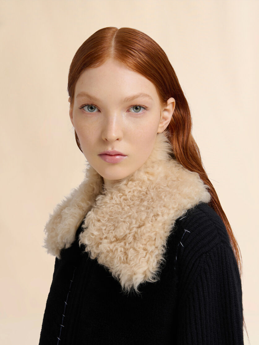 Black wool cardigan with shearling patches - Jackets - Image 4
