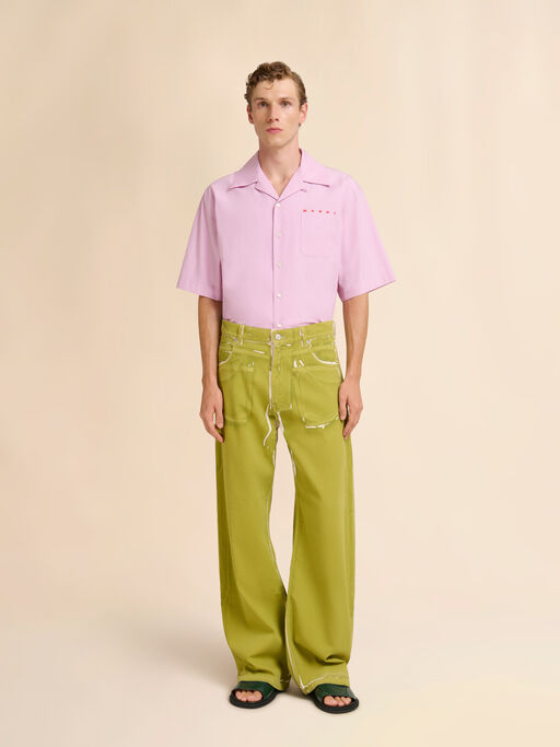 Green screen-printed denim wide-leg trousers - Pants