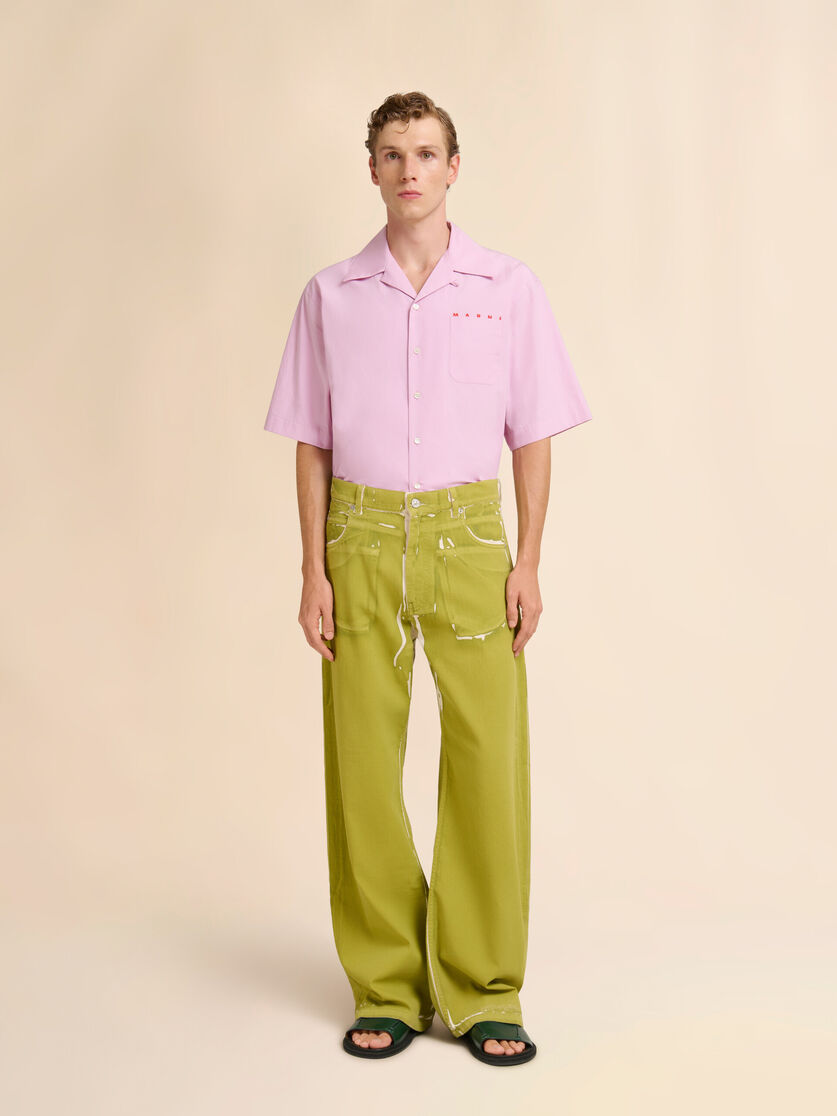 Green screen-printed denim wide-leg trousers, Image 2