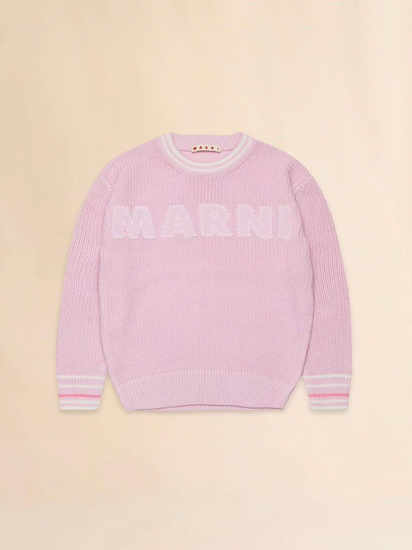 Pink cotton pullover with logo - Knitwear - Image 1