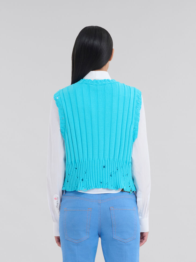 Blue dishevelled ribbed cotton vest - Pullovers - Image 3
