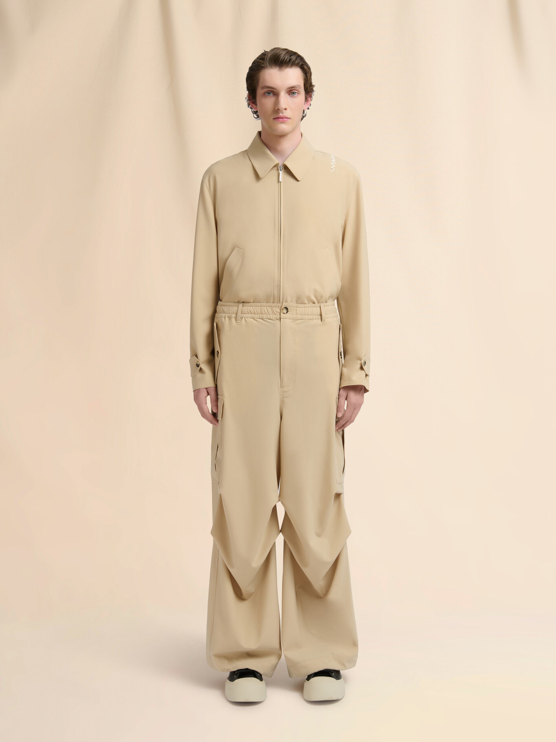 ベージュ ウール製カーゴパンツ マルニシンボル入り | Marni