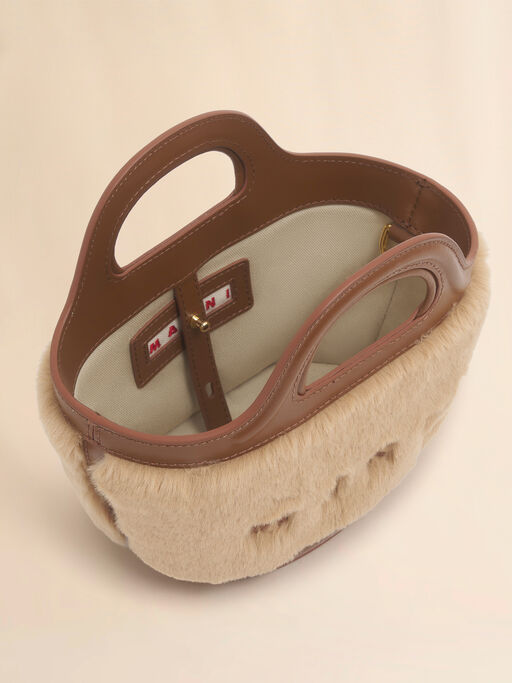 Tropicalia Mikro-Tasche aus Leder und Kunstfell in Beige - Handtaschen