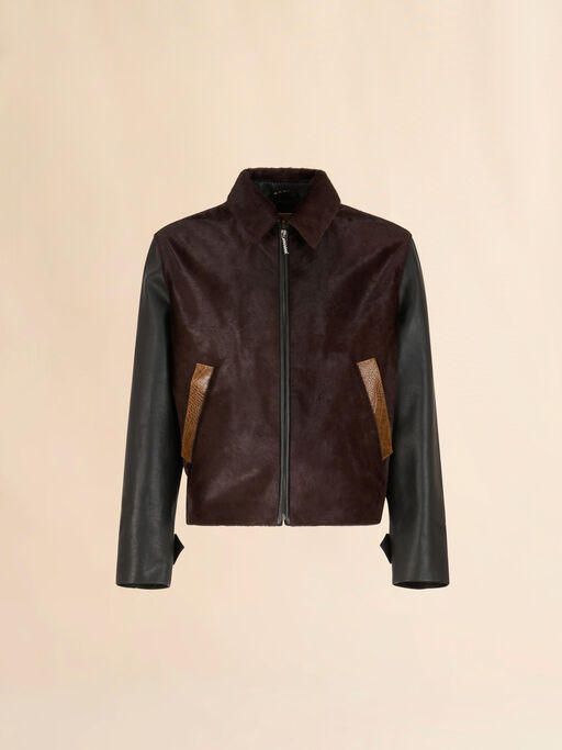 Black leather and pony hair jacket - Jackets