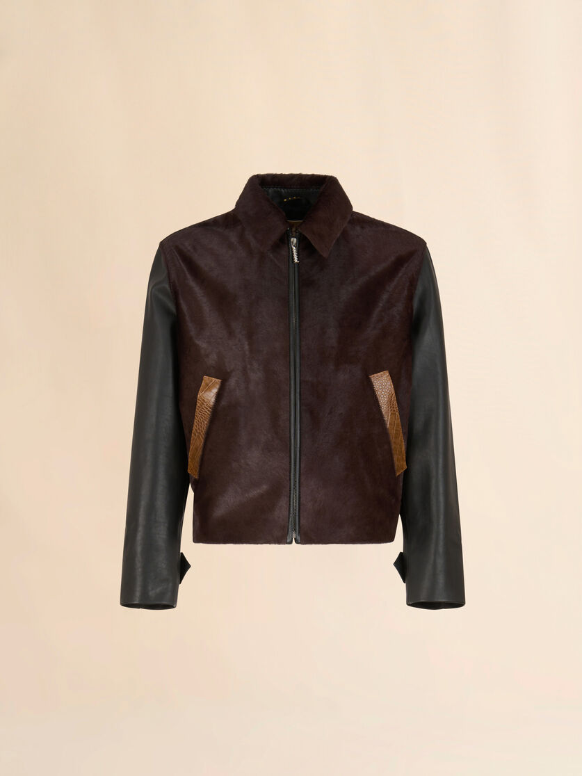 Black leather and pony hair jacket - Jackets - Image 1