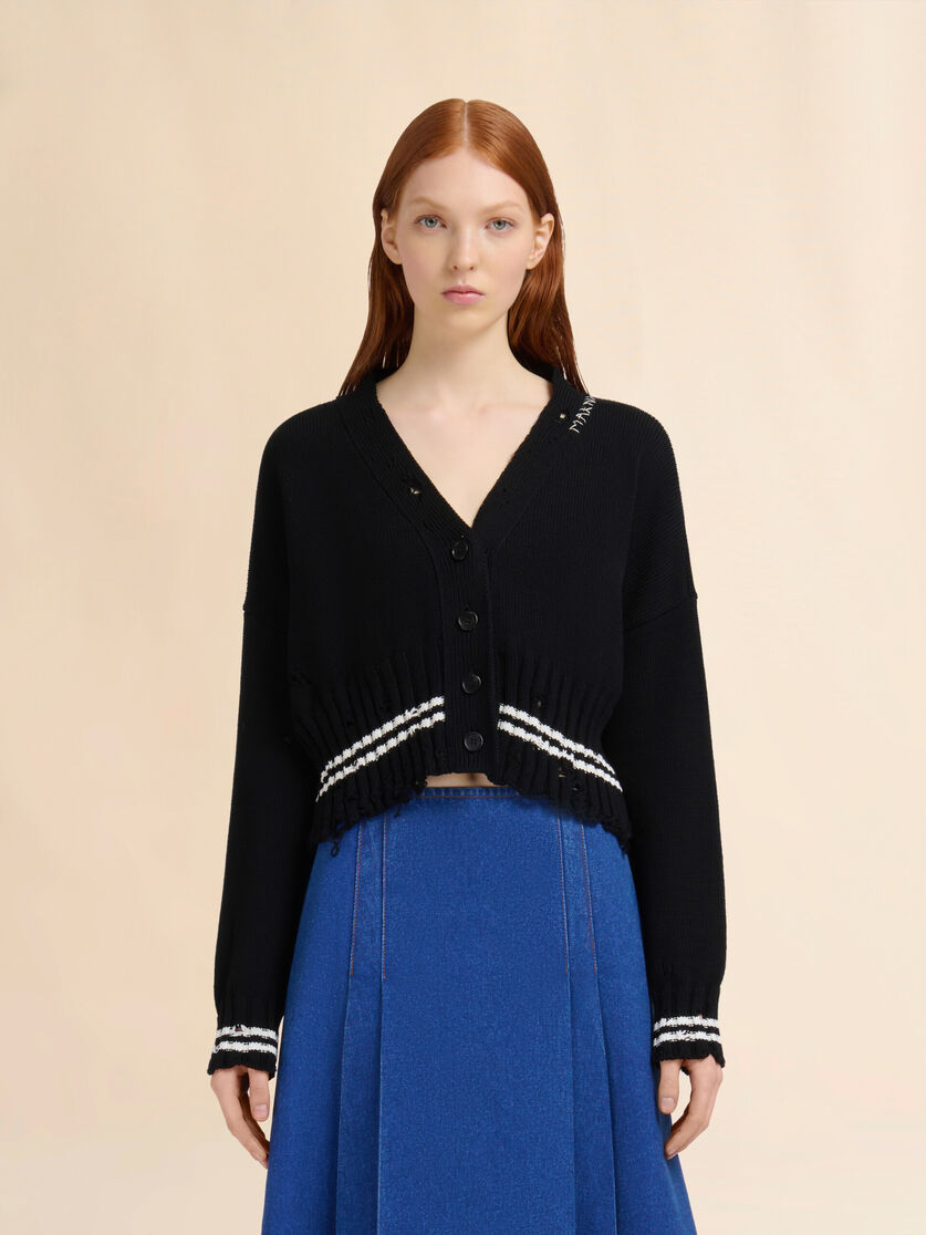 Black dishevelled cotton cardigan - Pullovers - Image 2