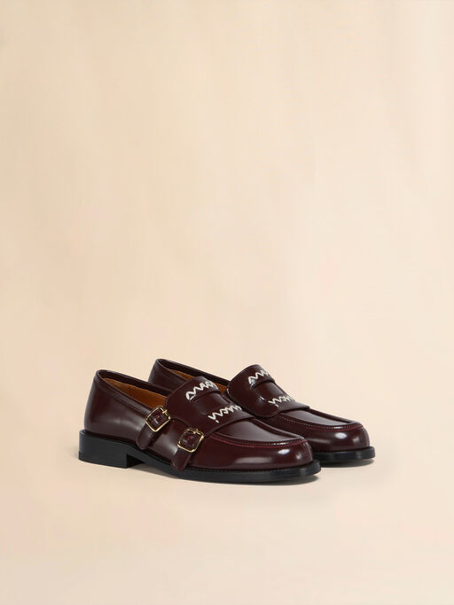 Burgundy leather Bambi 3.0 loafer with double buckle - Mocassin