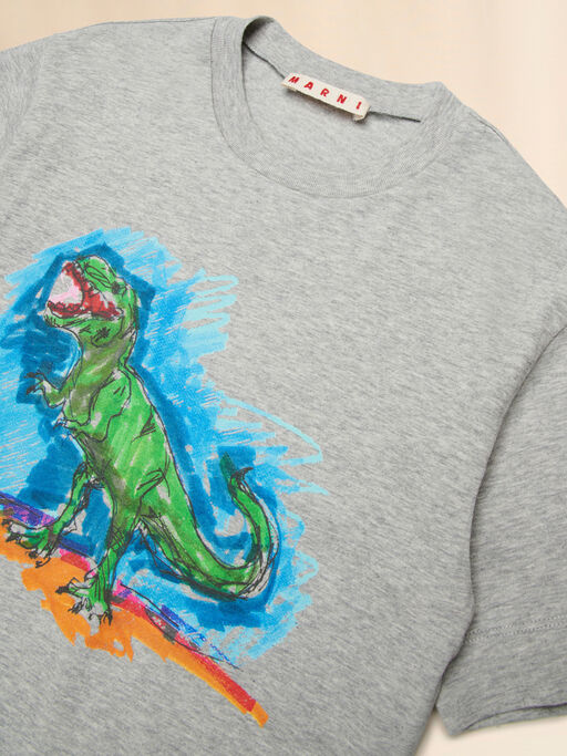 Gray cotton T-shirt with T-rex print - T-shirts