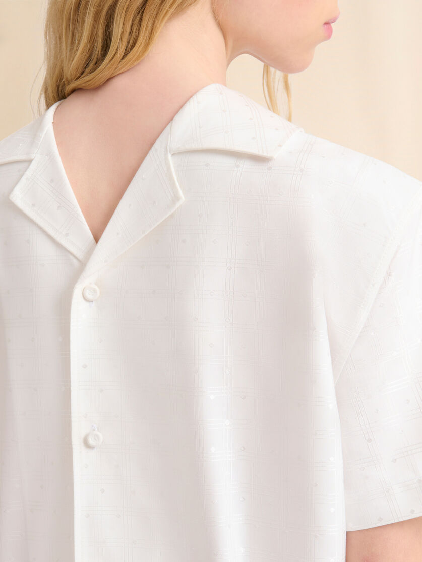 Black cotton-viscose back-to-front shirt top with check and dots jacquard motif - Shirts - Image 4