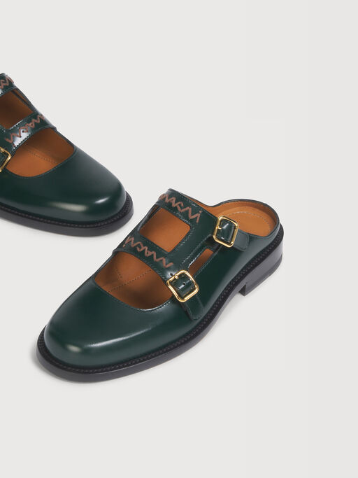 Mocassino sabot in pelle verde scuro con doppia fibbia - Sandali