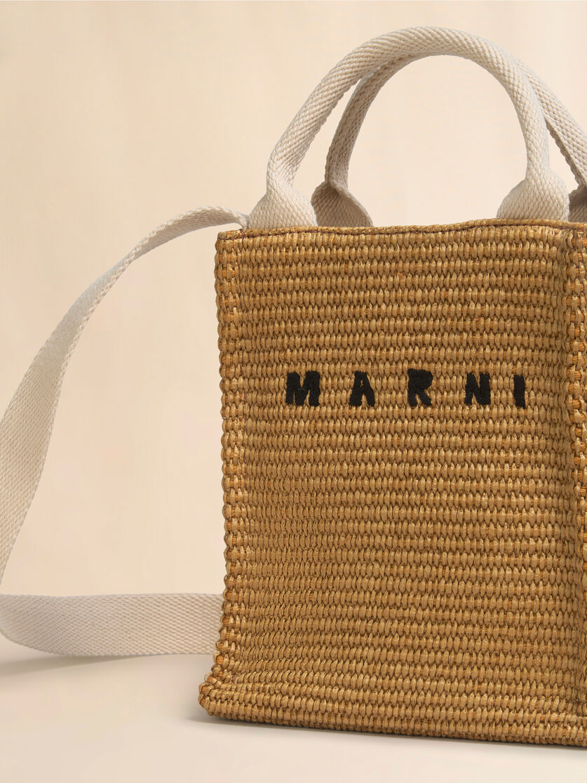 Braune Mini-Handtasche aus Stoff in Raffia-Optik - Shopper - Image 5