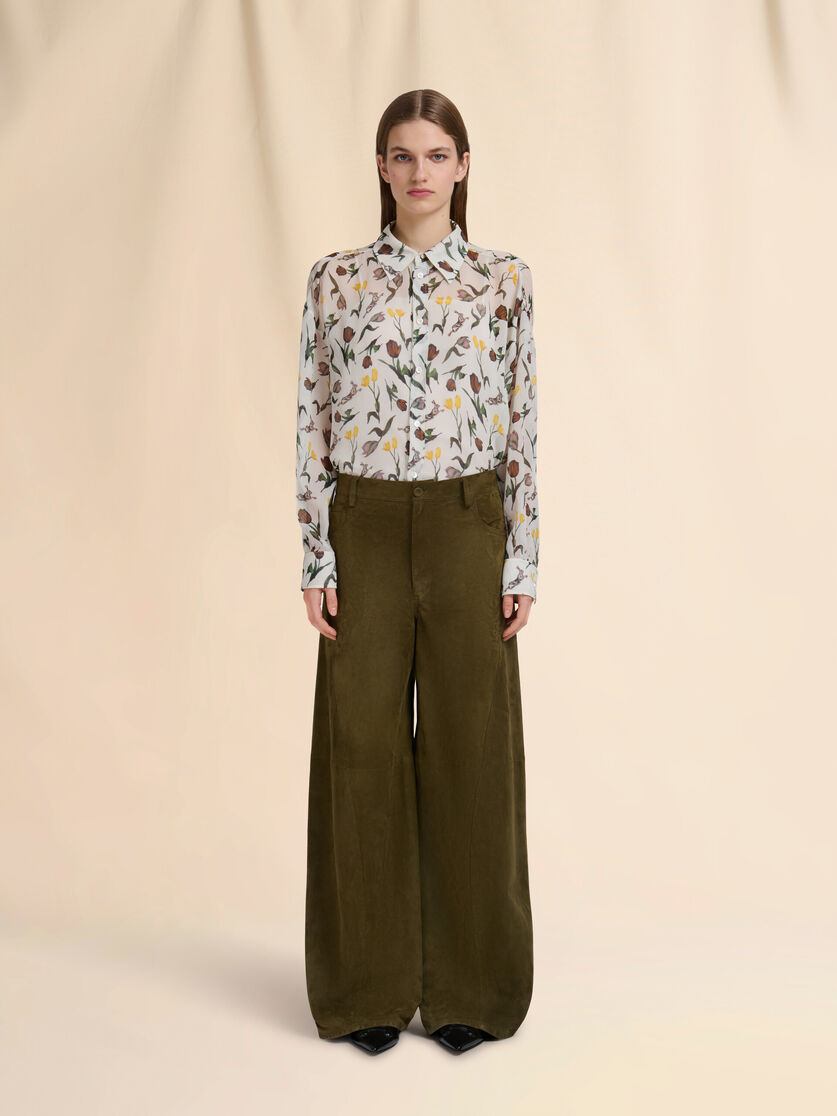 Deep green suede twisted trousers - Pants - Image 2