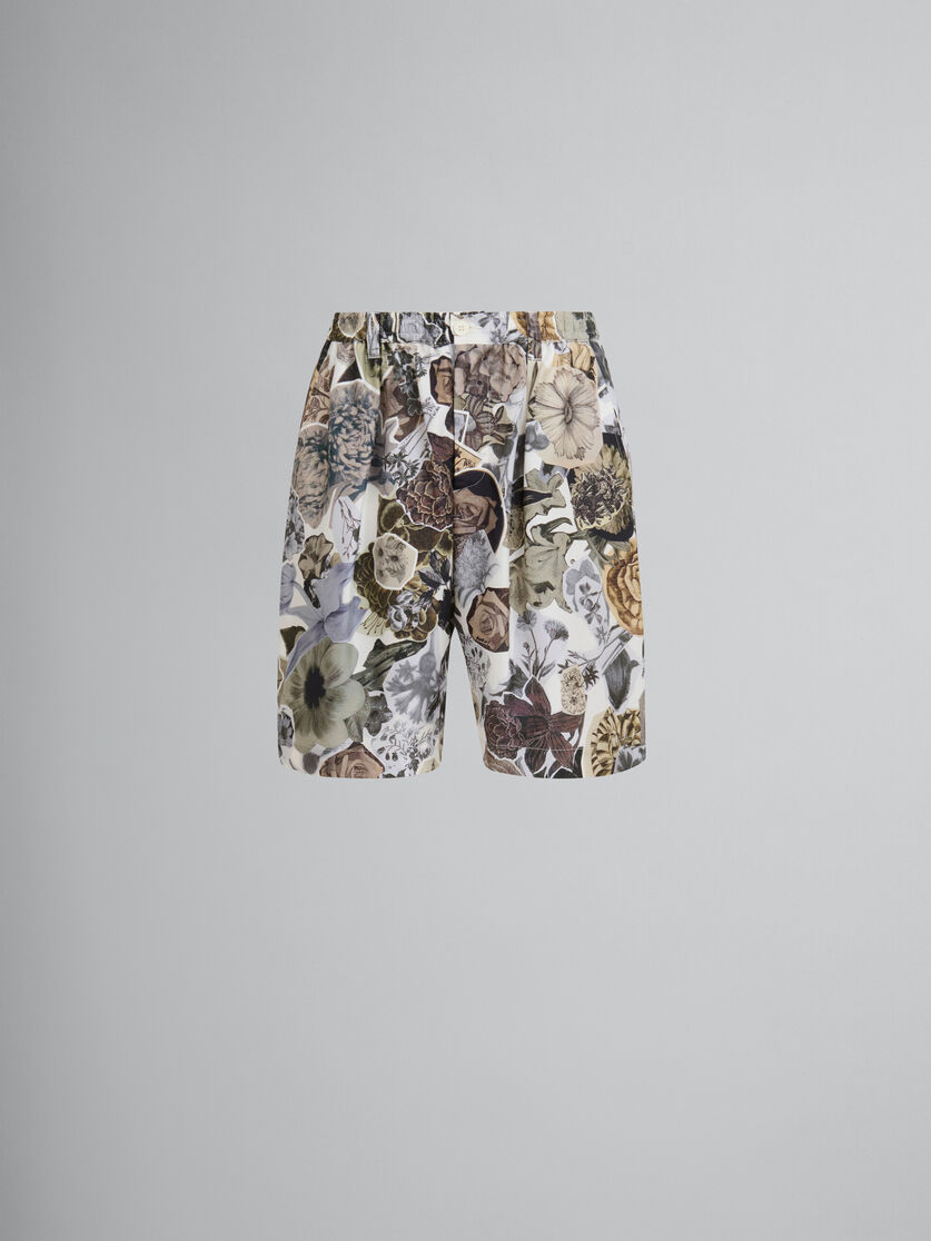 Black and white Habotai silk drawstring shorts with Nocturnal print - Pants - Image 1