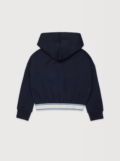 Dark blue cotton hoodie with elasticated logo band - Sweaters