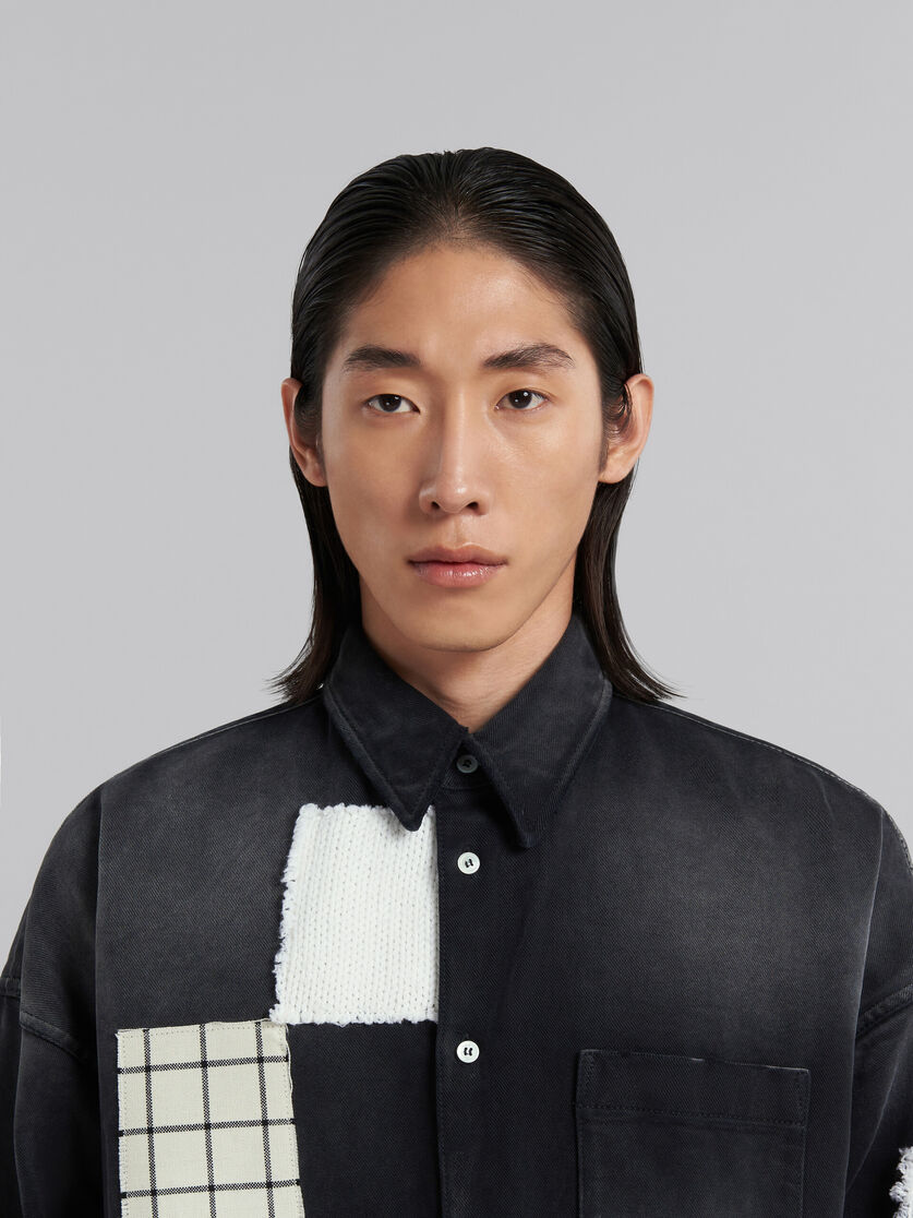 Black bull denim shirt with patterned patches | Marni