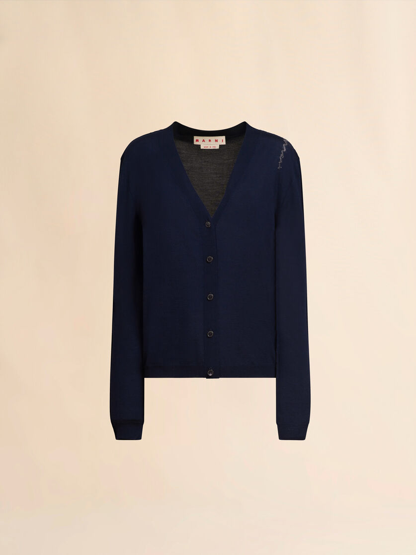 Blue silk and wool blend cardigan with contrasting back panel - Pullovers - Image 1
