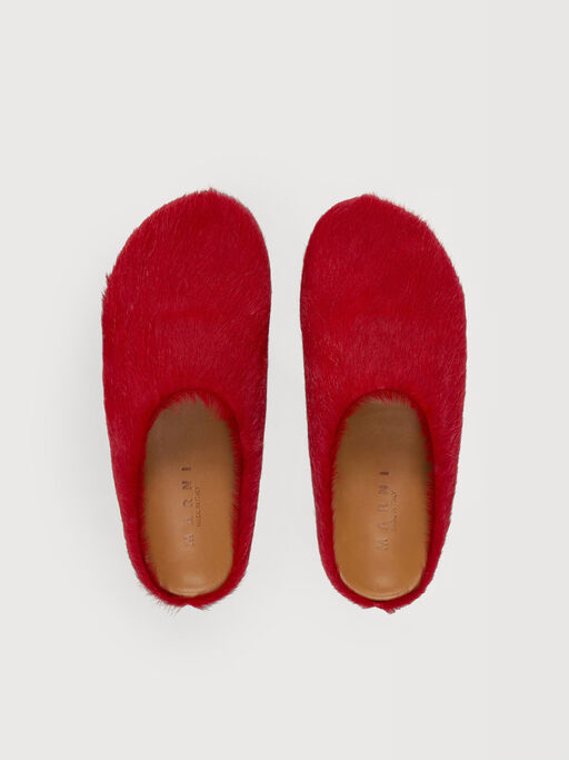 Red long hair calfskin Fussbett sabot - Clogs