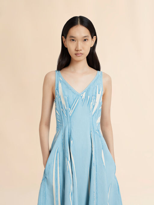 Light blue screen-printed denim midi dress - Dresses