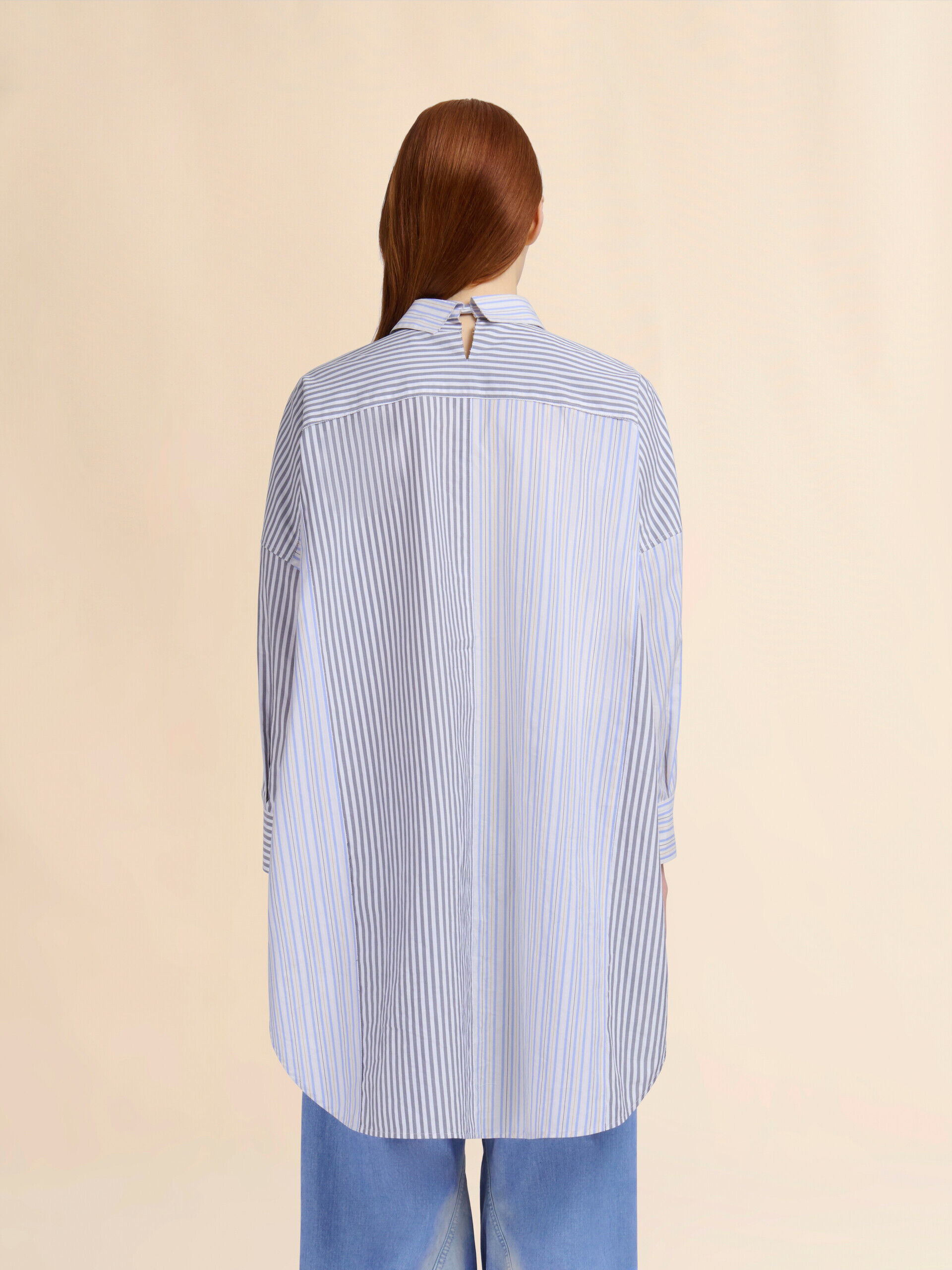 グレー オーガニックポプリン製ストライプパッチワークシャツ | Marni