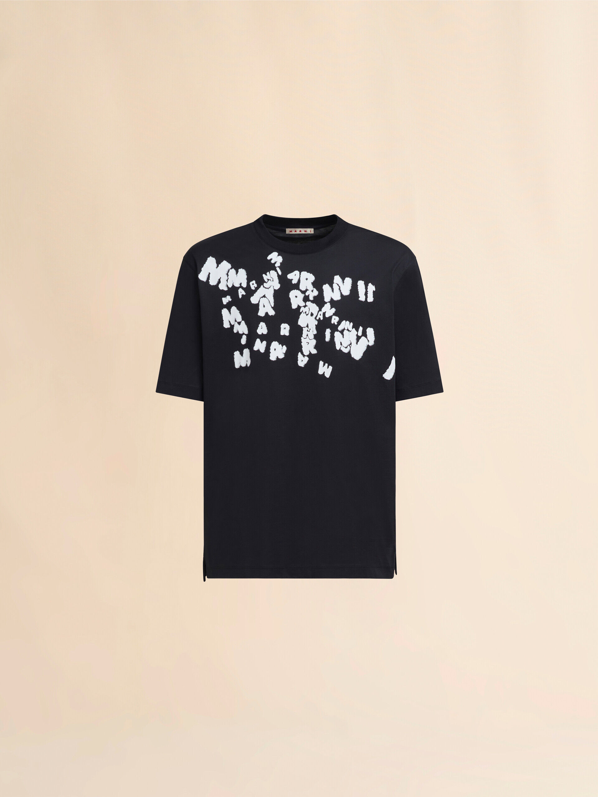 ブラック ジャージーコットン製Tシャツ、マルニカオスロゴ入り