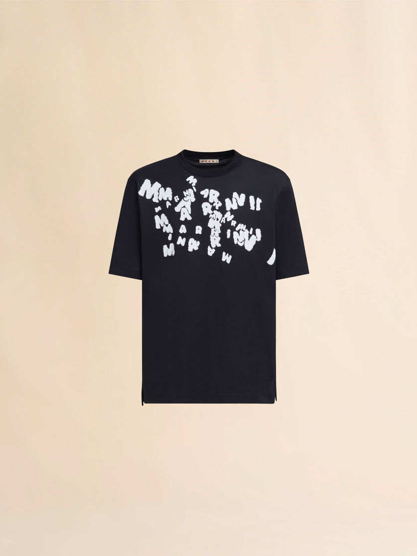 Black jersey cotton T-shirt with Marni Caos logo - Shirts - Image 1