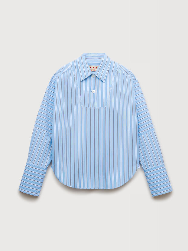 Light blue striped poplin shirt with bib insert - Shirts
