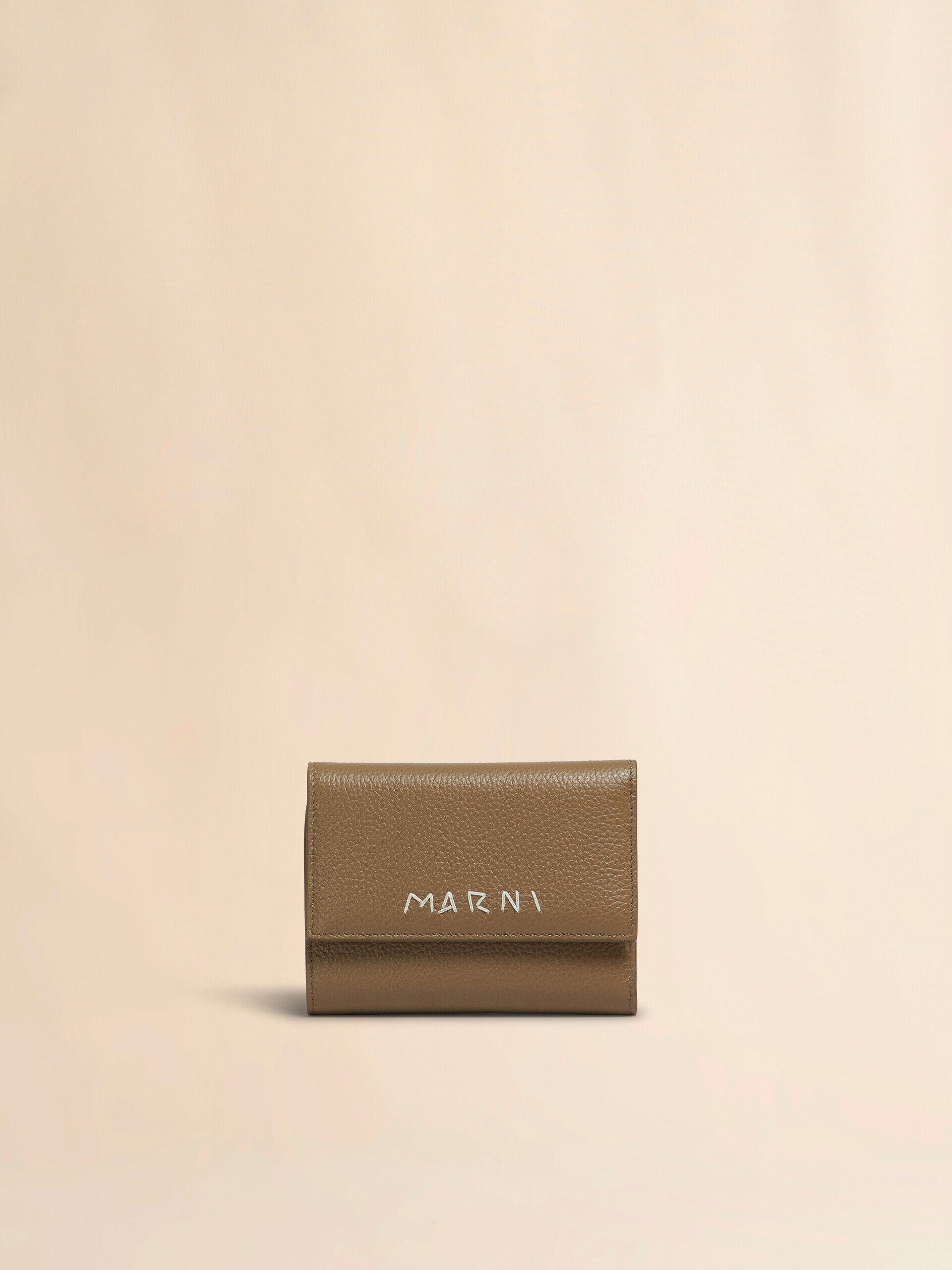 Brown leather trifold wallet with Marni Mending | Marni