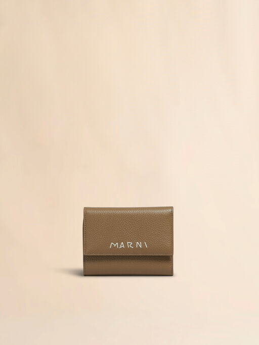 Brown leather trifold wallet with Marni Mending - Wallets