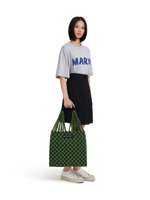 グリーン MARNI MARKET CHECKERBOARD HAMMOCK BAG - ショッピングバッグ