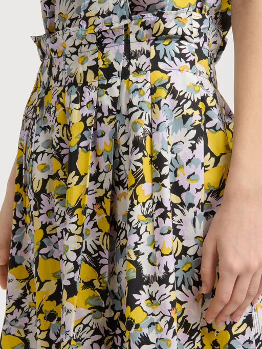 Black poplin skirt with Pop Flowers print - Skirts