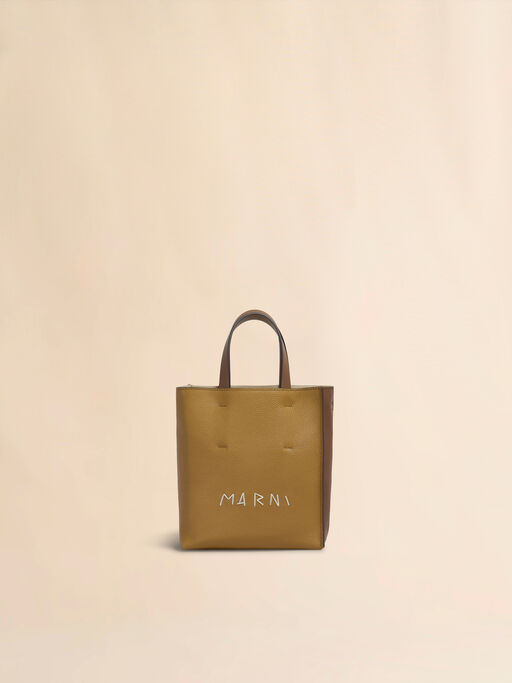 Museo Soft bag mini in pelle marrone color block con impunture Marni - Borse shopping