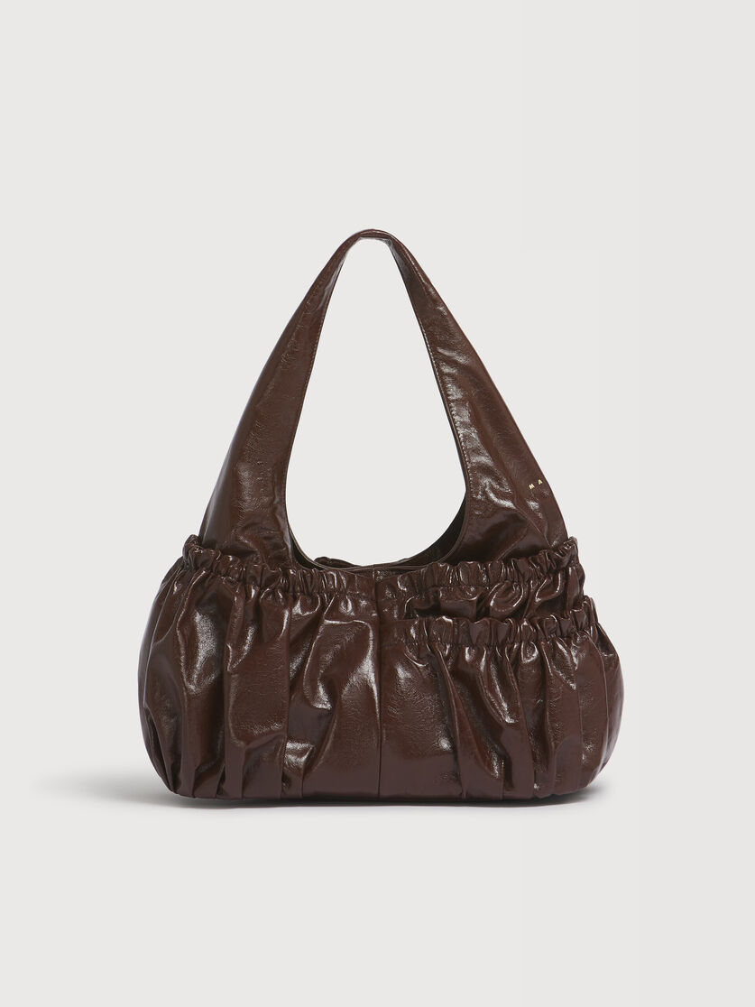 Brown leather gathered hobo bag, Image 1