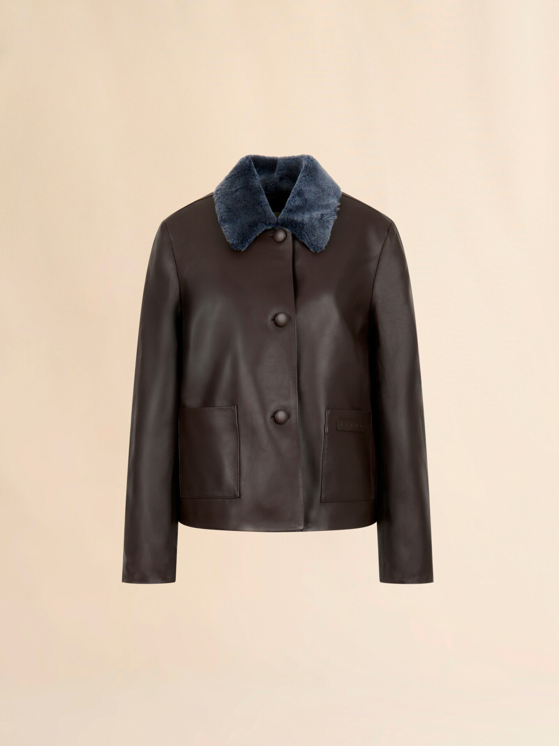 Brown nappa leather baby jacket with shearling trims | Marni