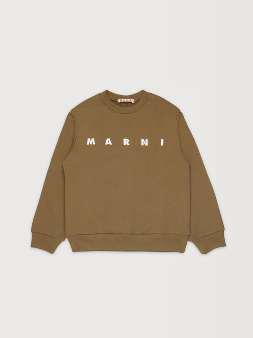 Brown cotton sweatshirt with bold Marni logo - Sweaters