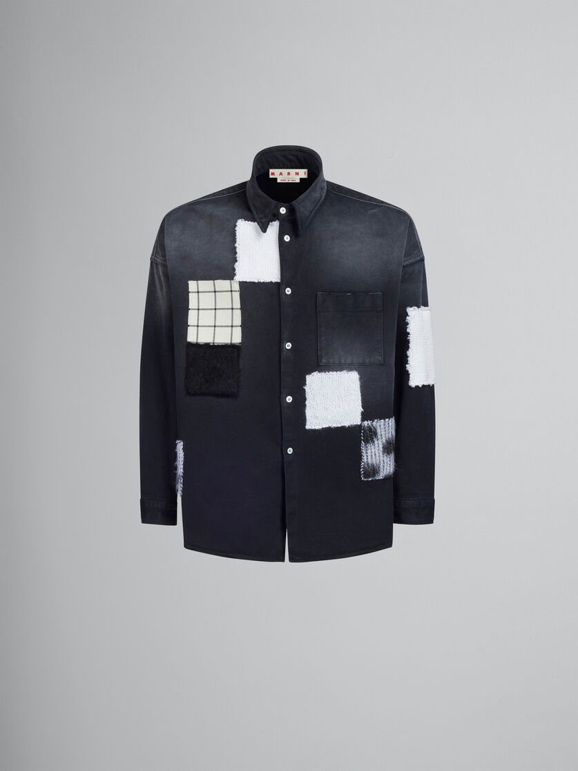 Black bull denim shirt with patterned patches - Shirts - Image 1