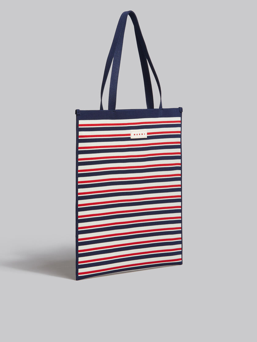 Navy white and red jacquard stripe flat tote bag | Marni