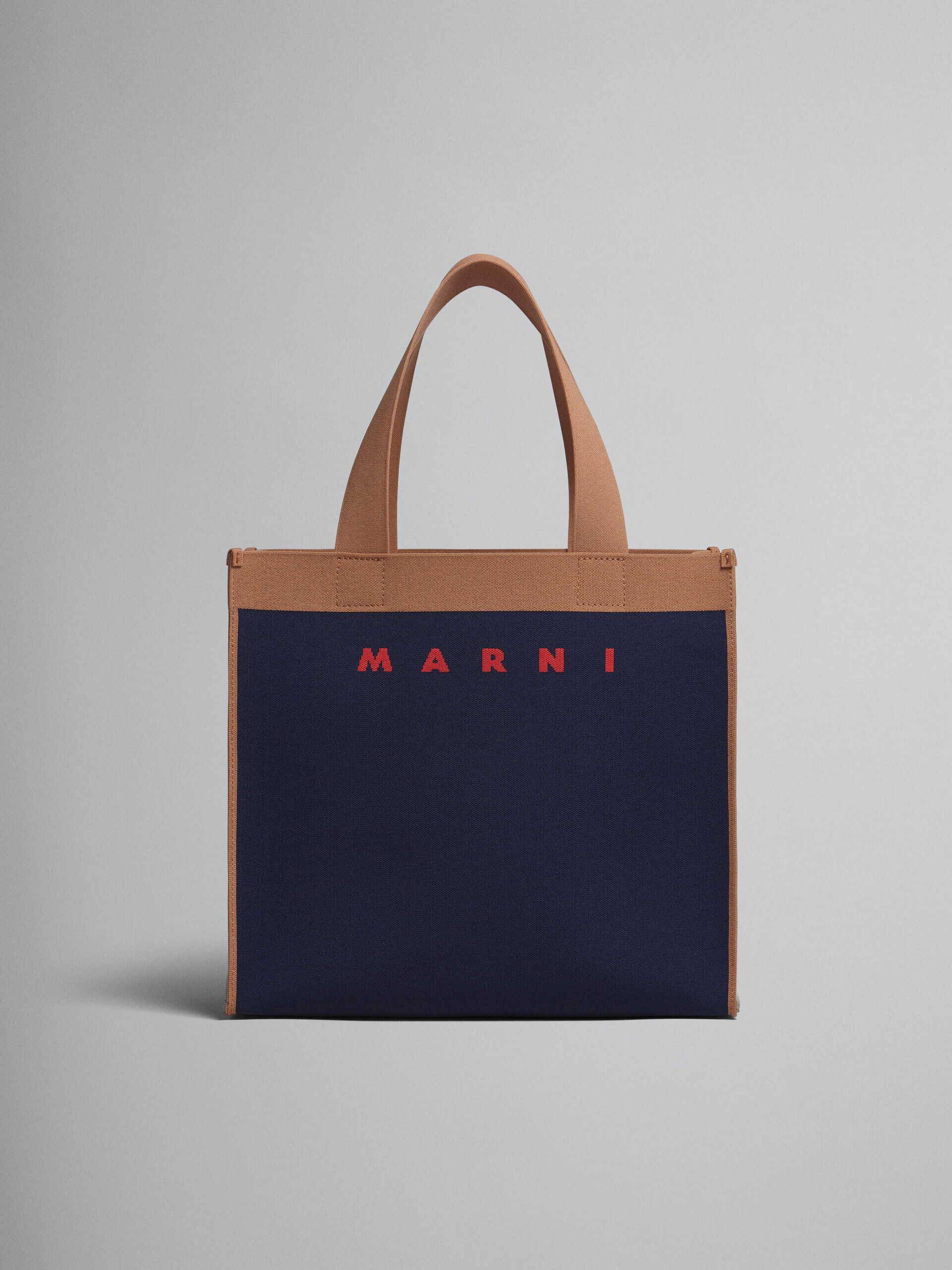 Blue and brown jacquard shopping bag | Marni