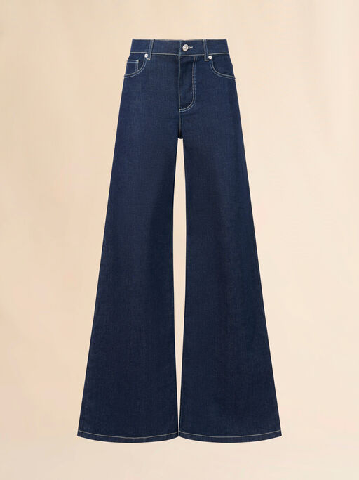 Deep blue stretch denim wide-leg jeans - Pants