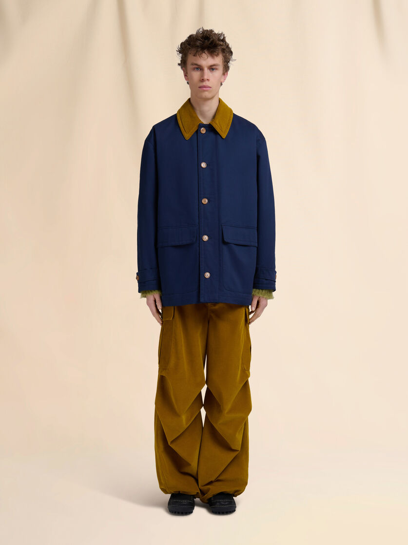 Blue organic gabardine parka with corduroy collar - Coats - Image 2