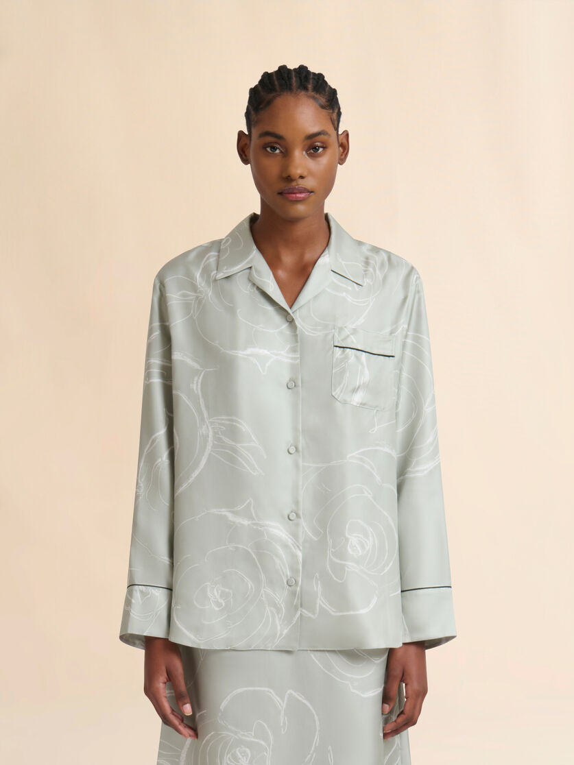 Camicia in seta verde con stampa Aurora - Camicie - Image 2