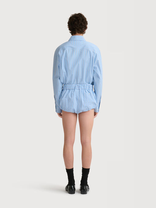 Light blue striped poplin shirt with bib insert - Shirts