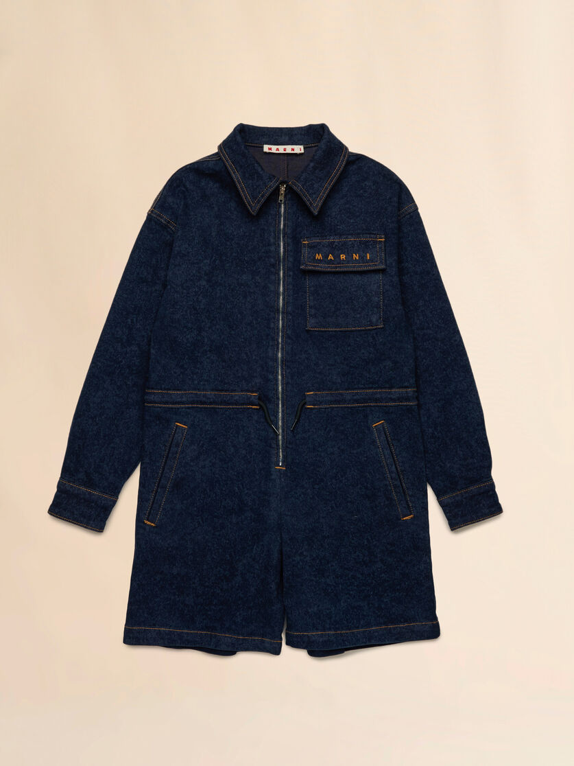 Blue denim playsuit with embroidered Marni logo - Pants - Image 1