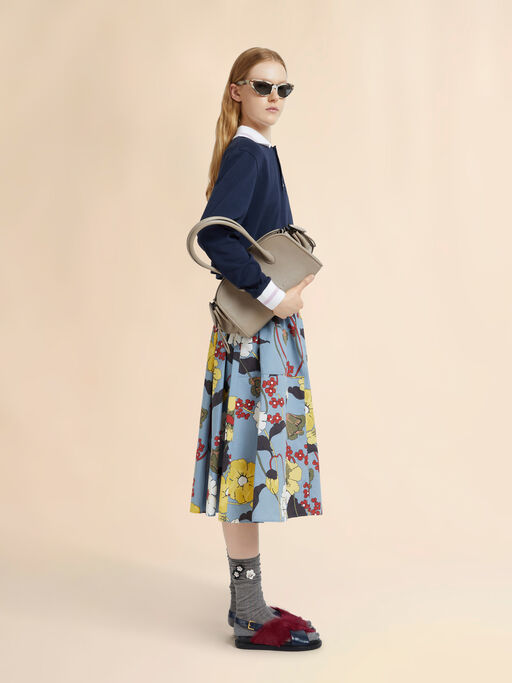 Blue poplin elasticated midi skirt with Melodia print - Skirts