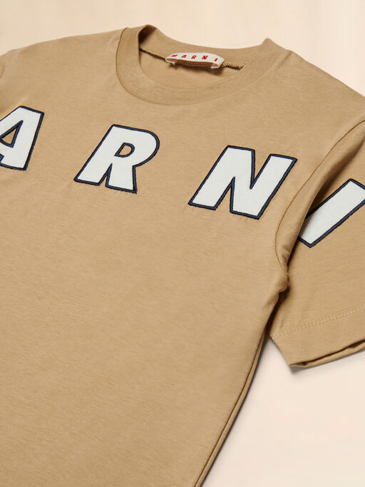 Beige cotton T-shirt with embroidered logo - T-shirts